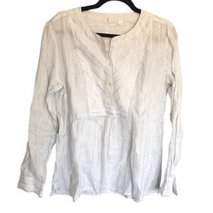 Gap M White Linen Metallic Stripe Shirt Long Sleeve Pullover 2018